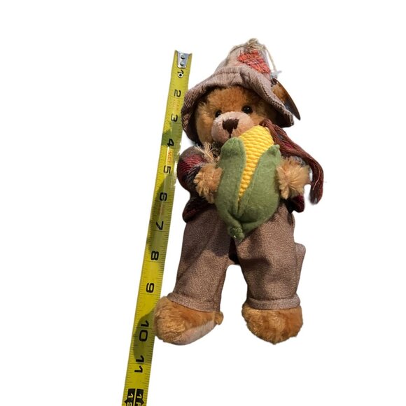 March Of Dimes Scarecrow Bear Bean Bag Plush Decor Corn Hat Plaid Coat Autumn - Picture 10 of 10